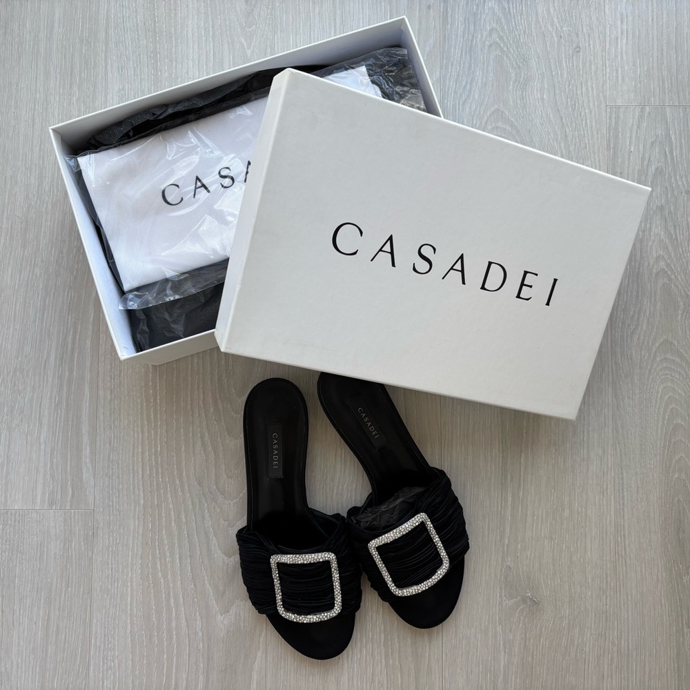 SOLD Casadei Black Sandals with Silver Buckle
